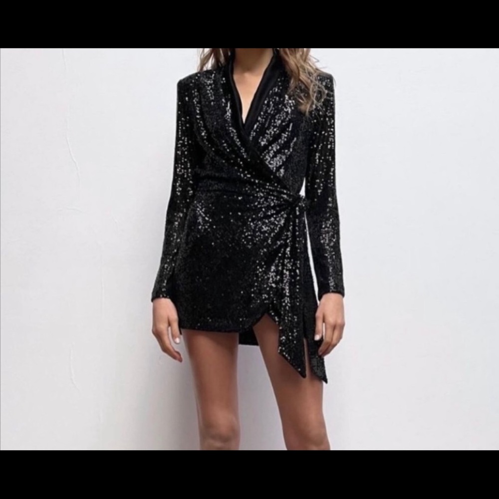 Zara Black Sequin Wrap Dress